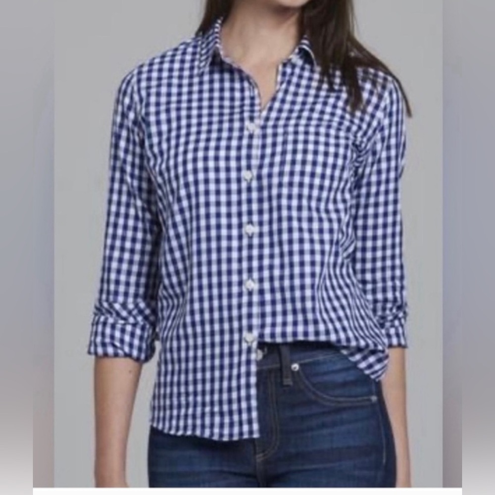 Untuckit Belleza Blue and White Checkered Button Down Shirt Collared Size 2 & 10